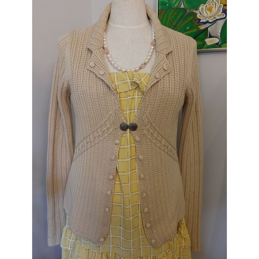 Madison Studio Womens Classic Tan Fitted Knit Cardigan Sweater US Medium (378)